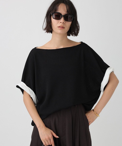 BABYLONE(バビロン)の「ワッフルロールアップTEE(Tシャツ/カットソー・レディース・ベージュ/ブラック・フリー)」の2枚目の写真