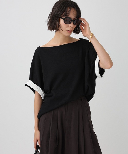 BABYLONE(バビロン)の「ワッフルロールアップTEE(Tシャツ/カットソー・レディース・ベージュ/ブラック・フリー)」の4枚目の写真
