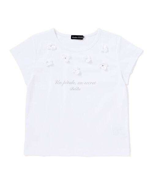 BeBe(ベベ)の「サテンフラワーモチーフポンチ半袖Tシャツ(Tシャツ/カットソー・キッズ・パープル/ホワイト・130cm/140cm/150cm/120cm)」の6枚目の写真