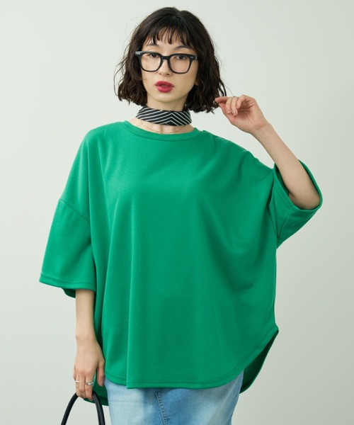 A.D.C.L.(エーディーシーエル)の「【サラッと着られる】無地 ダンボール オーバーサイズ カラー半袖Tシャツ(Tシャツ/カットソー・レディース・パープル/ピンク/イエロー/グリーン・M/L)」の6枚目の写真