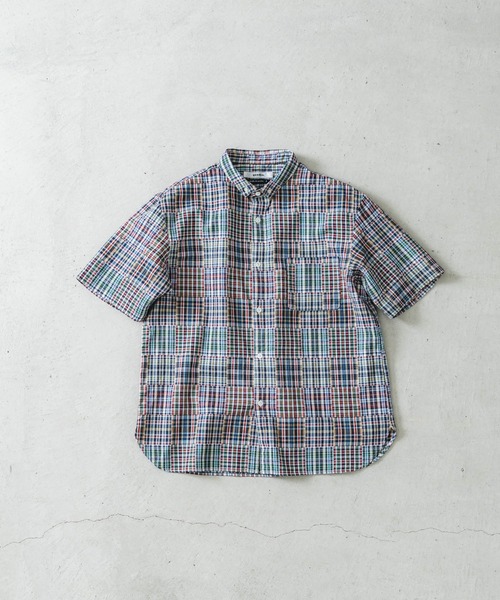 quadro(クオドロ)の「パッチワークパターンBD半袖シャツ(シャツ/ブラウス・メンズ・ブルー/レッド・MEDIUM/LARGE)」の1枚目の写真