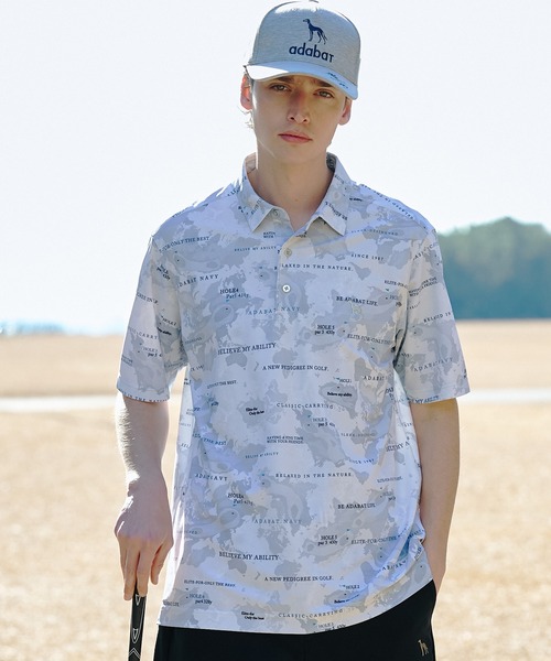 adabat(アダバット)の「【ADABAT NAVY】吸水速乾/UVカット エアロフォトリンクスプリント半袖ポロシャツ(ポロシャツ・メンズ・ライトグレー系/ネイビー系/ブルー系5・50/48/46/52)」の1枚目の写真