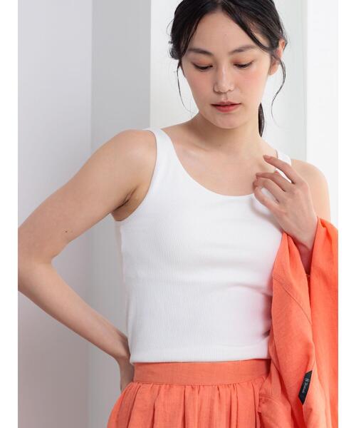 Te chichi(テチチ)の「【接触冷感/抗菌防臭】カップ付きリブタンクトップカップ付きリブタンクトップ(タンクトップ・レディース・オフホワイト/ブラック・F)」の1枚目の写真