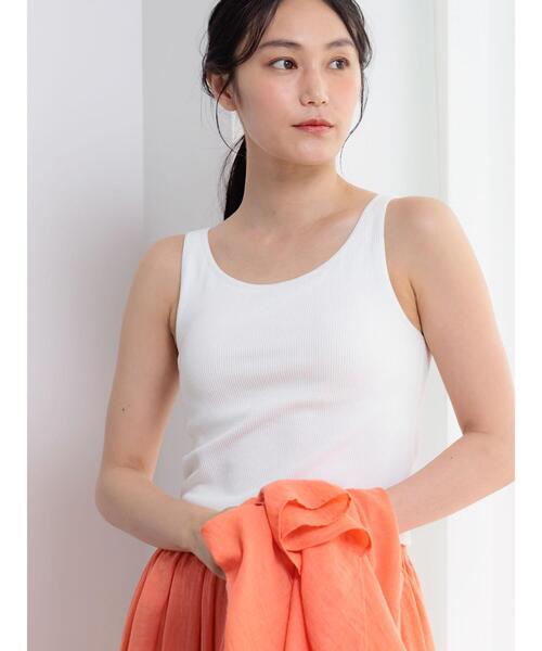 Te chichi(テチチ)の「【接触冷感/抗菌防臭】カップ付きリブタンクトップカップ付きリブタンクトップ(タンクトップ・レディース・オフホワイト/ブラック・F)」の4枚目の写真