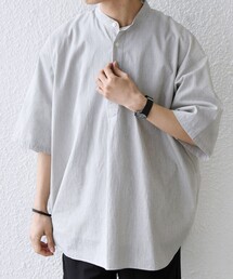 SHIPS any:〈洗濯機可能〉コットン/リネン ストライプ バンド スキッパー ハーフスリーブ シャツ 26SS◇