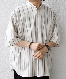 SHIPS any:〈洗濯機可能〉コットン/リネン ストライプ バンド スキッパー ハーフスリーブ シャツ 26SS◇