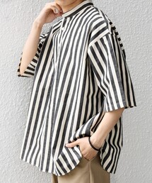 SHIPS any:〈洗濯機可能〉コットン/リネン ストライプ バンド スキッパー ハーフスリーブ シャツ 26SS◇