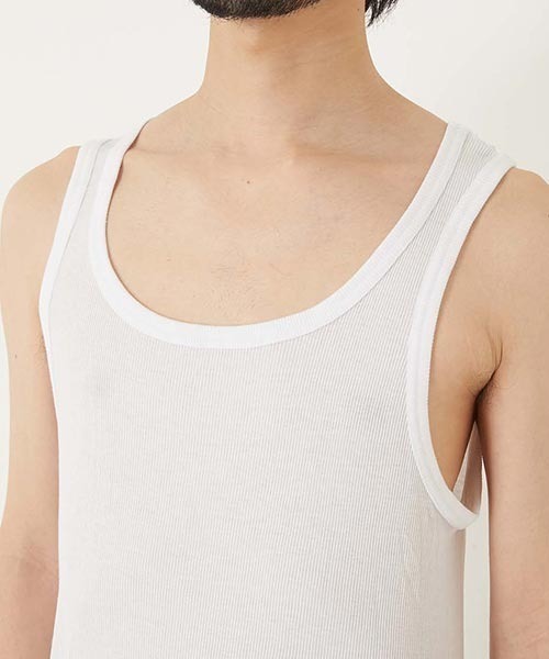 BLUE BLUE（ブルーブルー）の「FRUIT OF THE LOOM × BLUE BLUE /2パックリブタンクトップ（キャミソール・メンズ・ホワイト・M/S/XL/L）」の5枚目の写真