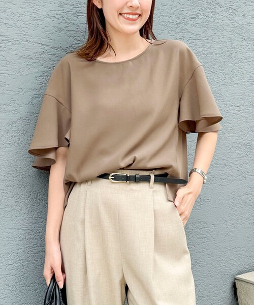 NOLLEY’S(ノーリーズ)の「【WEB限定】ウォッシャブルストレッチジョーゼットラッフル袖ブラウス(シャツ/ブラウス・レディース・オフホワイト/チャコールグレー/ブラウン/ネイビー・38)」の3枚目の写真