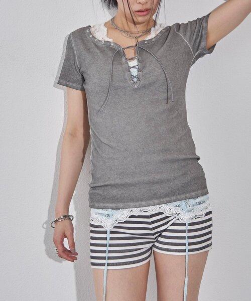 WHO'S WHO gallery(フーズフーギャラリー)の「プロセストレースアップTEE(Tシャツ/カットソー・レディース・ピンク/ブラック/アイボリー/グレー/サックスブルー/ミント・FREE)」の17枚目の写真