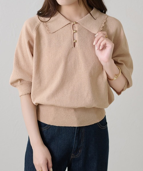 apres jour clair(アプレジュールクレア)の「【apres jour clair】スカラップ襟ポロニット(Tシャツ/カットソー・レディース・ピンクベージュ/アイボリー/ミント・X-LARGE/フリー)」の16枚目の写真
