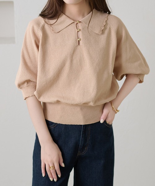 apres jour clair(アプレジュールクレア)の「【apres jour clair】スカラップ襟ポロニット(Tシャツ/カットソー・レディース・ピンクベージュ/アイボリー/ミント・X-LARGE/フリー)」の18枚目の写真