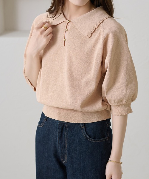 apres jour clair(アプレジュールクレア)の「【apres jour clair】スカラップ襟ポロニット(Tシャツ/カットソー・レディース・ピンクベージュ/アイボリー/ミント・X-LARGE/フリー)」の20枚目の写真