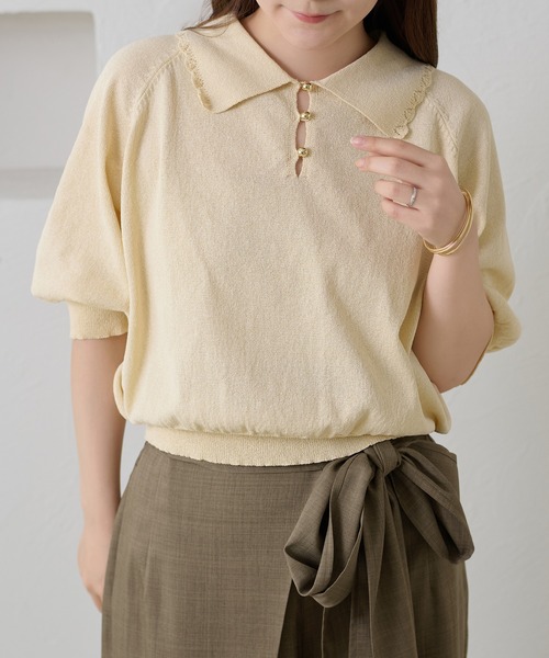 apres jour clair(アプレジュールクレア)の「【apres jour clair】スカラップ襟ポロニット(Tシャツ/カットソー・レディース・ピンクベージュ/アイボリー/ミント・X-LARGE/フリー)」の8枚目の写真