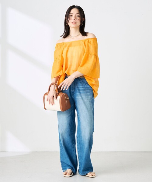 NOLLEY’S(ノーリーズ)の「ウォッシャブルシアーリネンカールマイヤー2WAYギャザーブラウス(シャツ/ブラウス・レディース・ブラック/カーキ/オレンジ・FREE)」の8枚目の写真