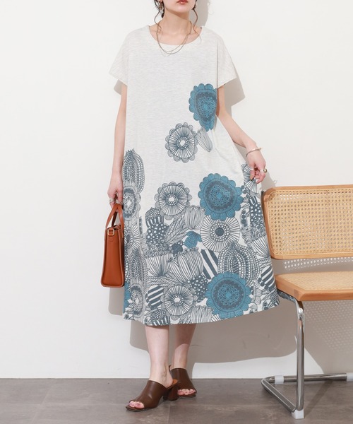 BARNDOOR(バーンドア)の「天竺フレアーOP 26SS 半袖(ワンピース・レディース・ベージュ系2/オートミール/イエロー系/ネイビー系2/ネイビー系/ブラック・FREE)」の4枚目の写真