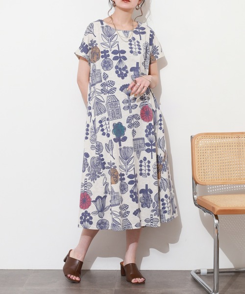 BARNDOOR(バーンドア)の「天竺フレアーOP 26SS 半袖(ワンピース・レディース・ベージュ系2/オートミール/イエロー系/ネイビー系2/ネイビー系/ブラック・FREE)」の3枚目の写真