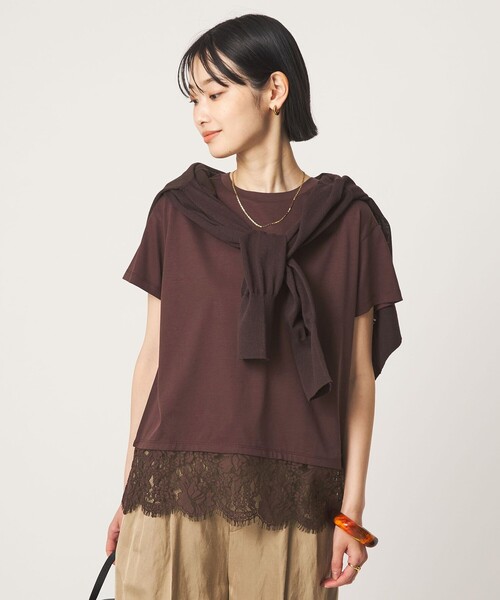 green label relaxing(グリーンレーベルリラクシング)の「スソ レース ショートスリーブ カットソー(Tシャツ/カットソー・レディース・ブラック/オフホワイト/ダークブラウン・FREE)」の3枚目の写真