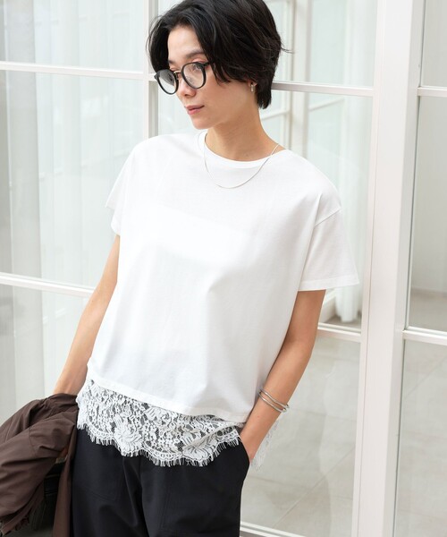 green label relaxing(グリーンレーベルリラクシング)の「スソ レース ショートスリーブ カットソー(Tシャツ/カットソー・レディース・ブラック/オフホワイト/ダークブラウン・FREE)」の21枚目の写真