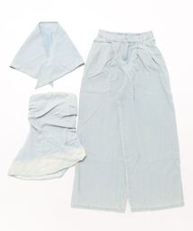 グラデーションデニムチューブトップセットアップ
