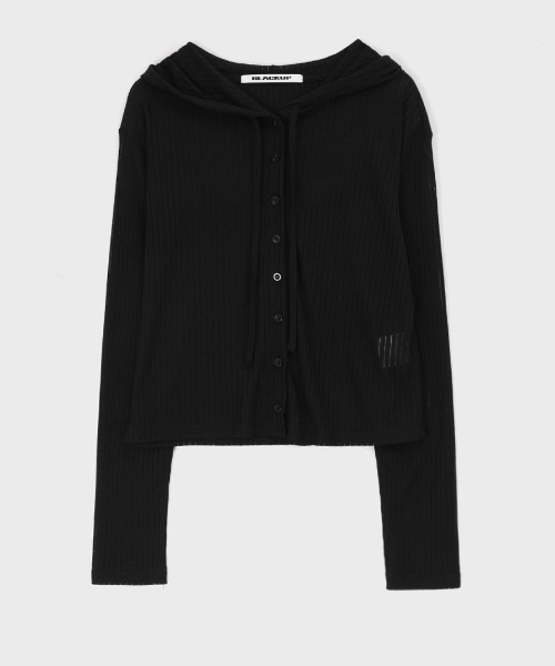 BLACKUP（ブラックアップ）の「[MADE] ダエマサマーシースルーリブフードカーディガン（カーディガン/ボレロ・レディース・ブラック/アイボリー/グレー・FREE）」の15枚目の写真