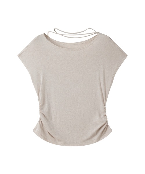 tageechita(タジチタ)の「【tageechita】コードリボン フレンチスリーブTシャツ(Tシャツ/カットソー・レディース・ホワイト×ブラック/ベージュ・L/M/S)」の5枚目の写真