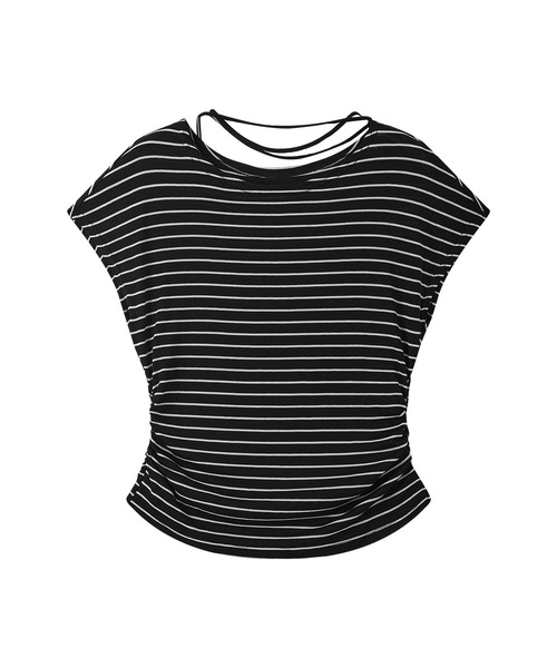 tageechita(タジチタ)の「【tageechita】コードリボン フレンチスリーブTシャツ(Tシャツ/カットソー・レディース・ホワイト×ブラック/ベージュ・L/M/S)」の9枚目の写真