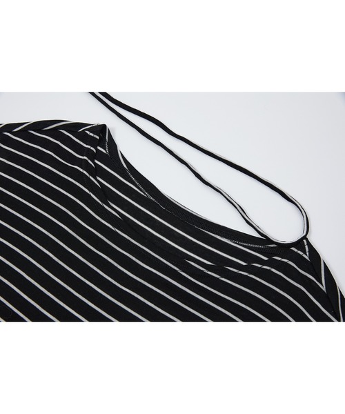 tageechita(タジチタ)の「【tageechita】コードリボン フレンチスリーブTシャツ(Tシャツ/カットソー・レディース・ホワイト×ブラック/ベージュ・L/M/S)」の10枚目の写真
