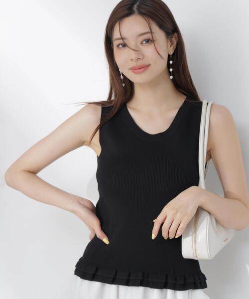 PROPORTION BODY DRESSING(プロポーションボディドレッシング)の「裾フリルニットトップス / 1216270601(ニット/セーター・レディース・ブラック/ホワイト系その他/レッド・FREE)」の2枚目の写真