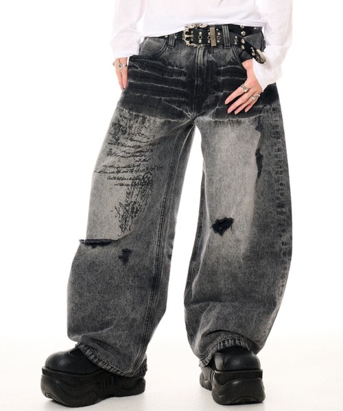 FUGA(フーガ)の「『FUGA/フーガ』プリント加工バレルレッグデニムパンツ(デニムパンツ・メンズ・ブラック/グレー・L/M)」の2枚目の写真