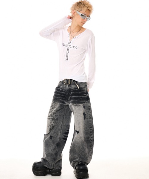 FUGA(フーガ)の「『FUGA/フーガ』プリント加工バレルレッグデニムパンツ(デニムパンツ・メンズ・ブラック/グレー・L/M)」の15枚目の写真
