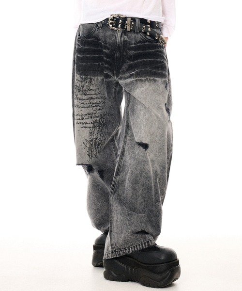 FUGA(フーガ)の「『FUGA/フーガ』プリント加工バレルレッグデニムパンツ(デニムパンツ・メンズ・ブラック/グレー・L/M)」の10枚目の写真