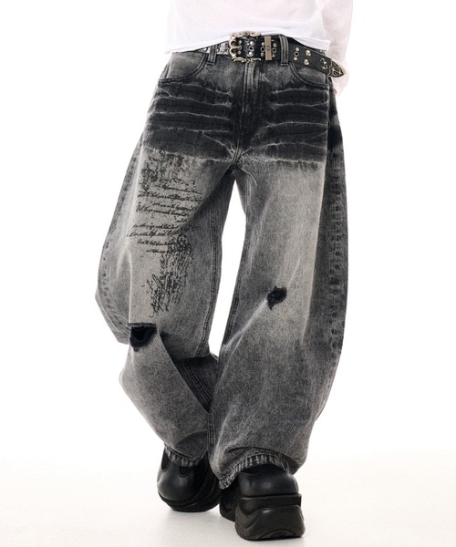 FUGA(フーガ)の「『FUGA/フーガ』プリント加工バレルレッグデニムパンツ(デニムパンツ・メンズ・ブラック/グレー・L/M)」の11枚目の写真