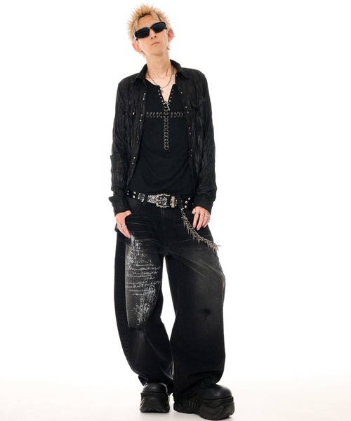 FUGA(フーガ)の「『FUGA/フーガ』プリント加工バレルレッグデニムパンツ(デニムパンツ・メンズ・ブラック/グレー・L/M)」の6枚目の写真