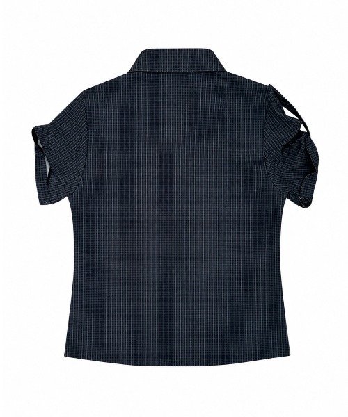 Never mind the XU / Chikashitsu+(ネバーマインド ザ エックスユー / チカシツプラス)の「【nmtc+】Roll-Up Check Shirt / 【エヌエムティーシープラス】ロールアップチェック半袖シャツ(シャツ/ブラウス・レディース・ブラック・ONE SIZE)」の17枚目の写真