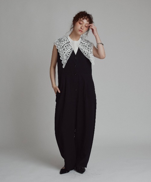 W:Huku(フーク)の「【W:Huku / シルキータッチコットン】ビッグカラー ノースリーブ トップス / フレンチスリーブ 袖なし/ Silky-Touch Cotton Big Collar Sleeveless Top(タンクトップ・レディース・ブラック/カーキ系/オフホワイト/ブルー・FREE)」の5枚目の写真