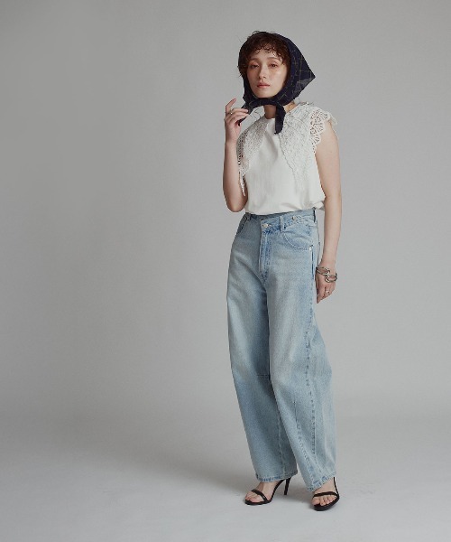 W:Huku(フーク)の「【W:Huku / シルキータッチコットン】ビッグカラー ノースリーブ トップス / フレンチスリーブ 袖なし/ Silky-Touch Cotton Big Collar Sleeveless Top(タンクトップ・レディース・ブラック/カーキ系/オフホワイト/ブルー・FREE)」の16枚目の写真