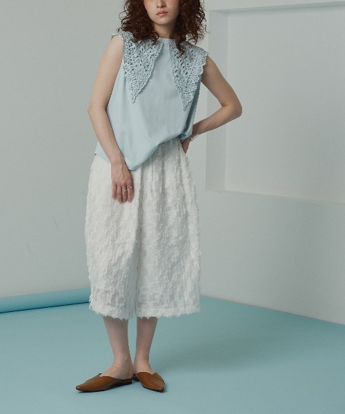 W:Huku(フーク)の「【W:Huku / シルキータッチコットン】ビッグカラー ノースリーブ トップス / フレンチスリーブ 袖なし/ Silky-Touch Cotton Big Collar Sleeveless Top(タンクトップ・レディース・ブラック/カーキ系/オフホワイト/ブルー・FREE)」の22枚目の写真
