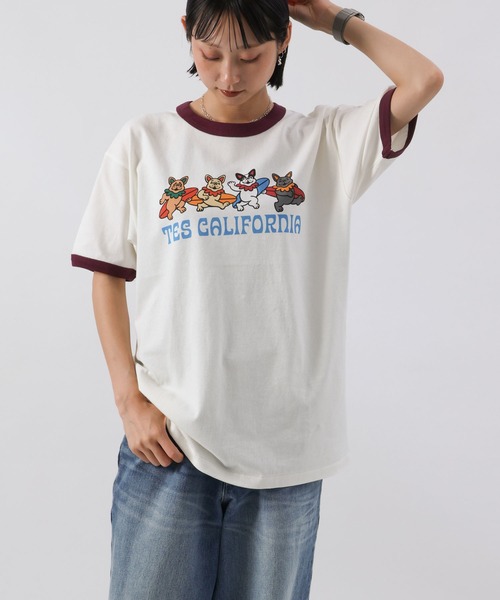 The Endless Summer(エンドレスサマー)の「【WEB / FLAG SHOP限定】SURF BUDDIES RINGER T-SHIRT /リンガー半袖Tシャツ(Tシャツ/カットソー・メンズ・ダークグリーン/ワイン/ブラック/グレー/ブルーグレー・LARGE/MEDIUM/SMALL/X-LARGE)」の5枚目の写真