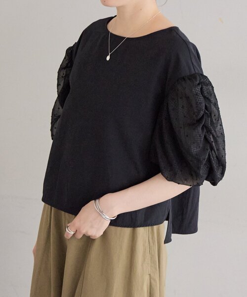 BEARDSLEY(ビアズリー)の「シアーパフソデブラウス(シャツ/ブラウス・レディース・ブラック/ホワイト・FREE)」の14枚目の写真