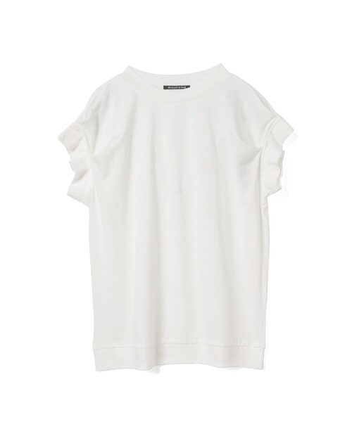 mizuiroind(ミズイロインド)の「mizuiro ind フリルスリーブクルーネックプルオーバー(Tシャツ/カットソー・レディース・チャコールグレー/ライトグレー/ブラウン/オフホワイト/ブラック・FREE)」の2枚目の写真
