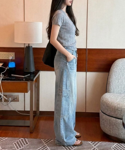 LUCPY(ラクピー)の「ヴィンテージワイドデニムパンツ(デニムパンツ・レディース・ブルー・SMALL/X-SMALL/LARGE/MEDIUM)」の3枚目の写真