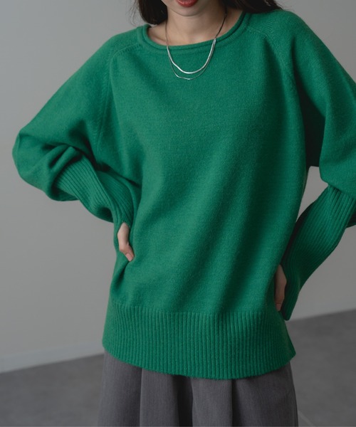 refinedworks(リファインドワークス)の「【refinedworks】袖リブ 使いで手元まで華奢見え! アームウオーマー カラー ニット(ニット/セーター・レディース・グリーン/レッド/グレー・FREE)」の8枚目の写真