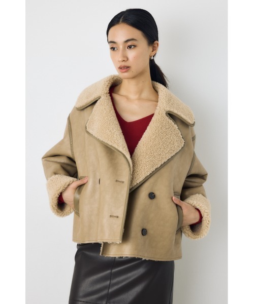AZUL by moussy（アズールバイマウジー）の「【不動の人気アウターがついに予約開始】フェイクムートンボアライダースジャケット　秋服　冬服（ブルゾン・レディース・ベージュ/ブラック・MEDIUM/SMALL）」の14枚目の写真