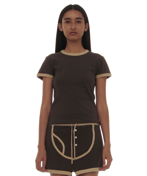 PARTIMENTO WOMEN(パルティメントウィメン)の「PWC リンガーショートスリーブTシャツ_チャコール(Tシャツ/カットソー・レディース・その他・SMALL/MEDIUM/LARGE)」の1枚目の写真