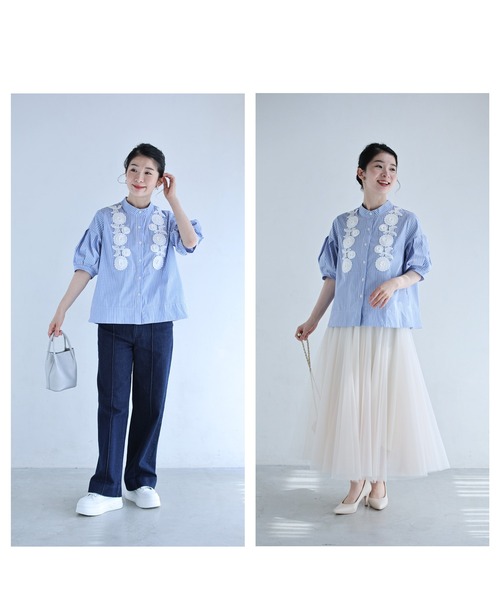 cawaii(カワイイ)の「ふんわりポワン袖の立体花ブラウストップス(シャツ/ブラウス・レディース・ホワイト/ブルー・FREE)」の11枚目の写真