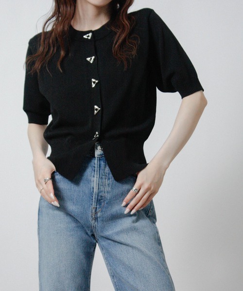 NYLAUS(ナイラス)の「【SG】サンカクボタン カーディガン 半袖 シルバーボタン(カーディガン/ボレロ・レディース・ブラック/オフホワイト/ピンク・M)」の21枚目の写真