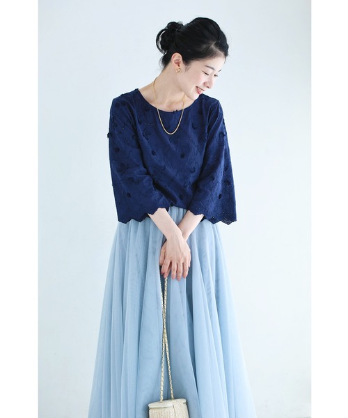 cawaii（カワイイ）の「（紺）上品ネイビーの立体花刺繍ブラウストップス（シャツ/ブラウス・レディース・ネイビー・FREE）」の19枚目の写真