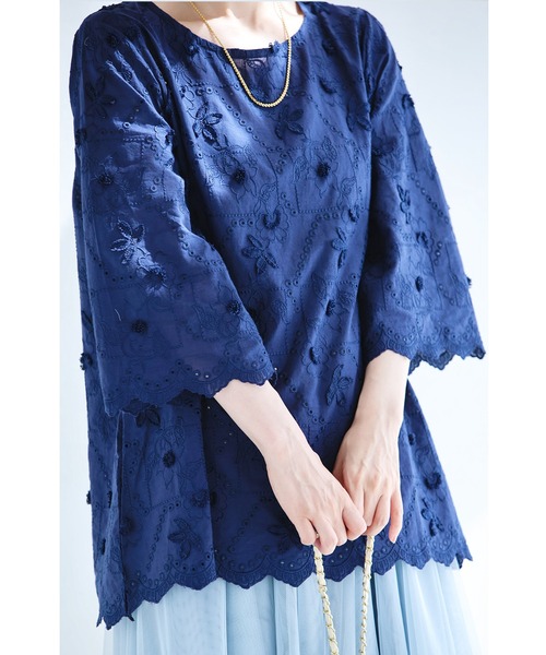 cawaii（カワイイ）の「（紺）上品ネイビーの立体花刺繍ブラウストップス（シャツ/ブラウス・レディース・ネイビー・FREE）」の20枚目の写真