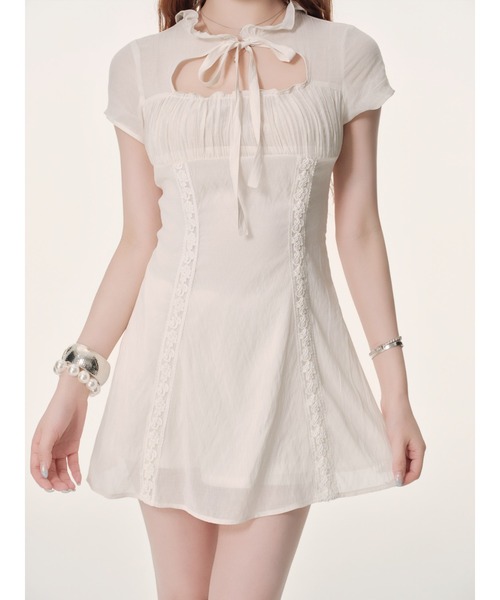andwang（アンドワン）の「Airy Vintage Dress（ワンピース・レディース・アイボリー/ブラック・SMALL/MEDIUM）」の3枚目の写真